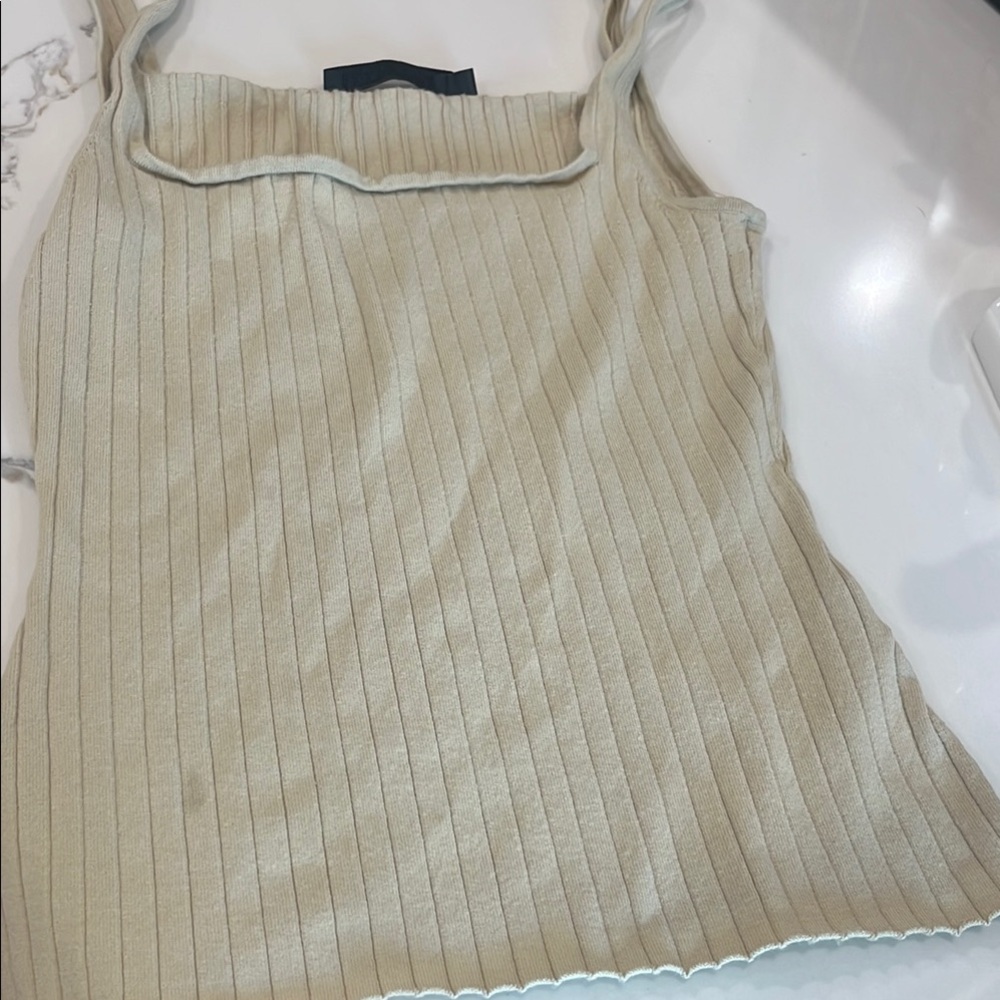 Jenni Kayne Cream Ribbed Camisole Top